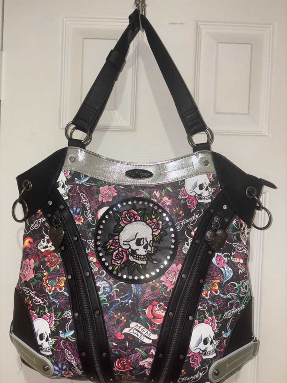 ⭐️NWT⭐️ AMAZING Ed Hardy Black Floral Skull Large  Tote / Satchell Bag